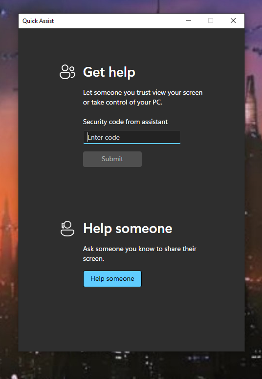 Choosing between giving and getting assistance in Quick Assist