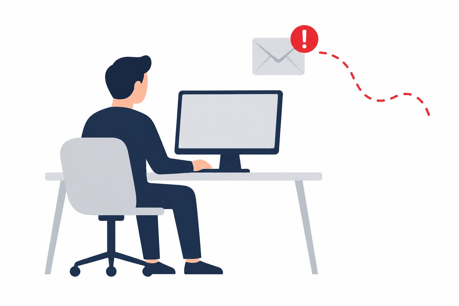 Person at a desk watching an email fail to deliver