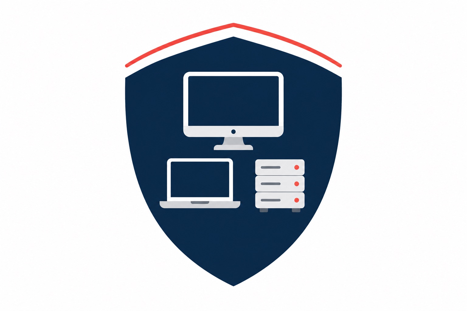 Shield covering a desktop, laptop, and server