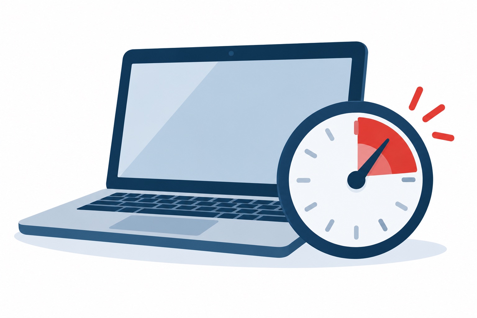 Laptop with a clock showing a warranty period running out