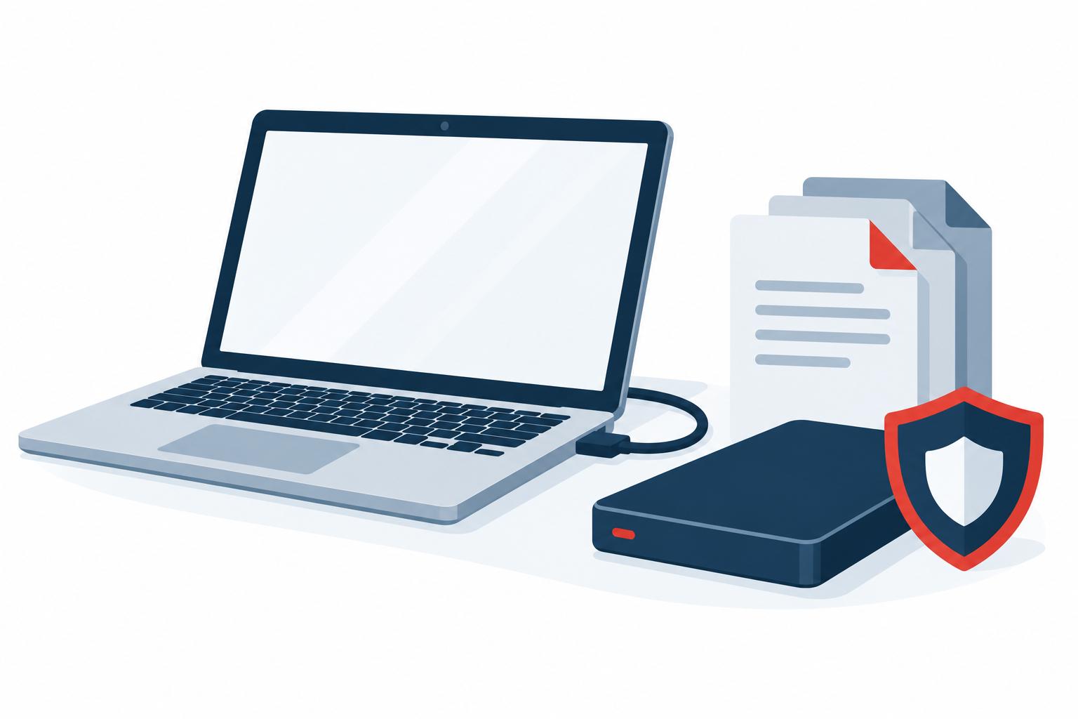External drive connected to a laptop for data recovery
