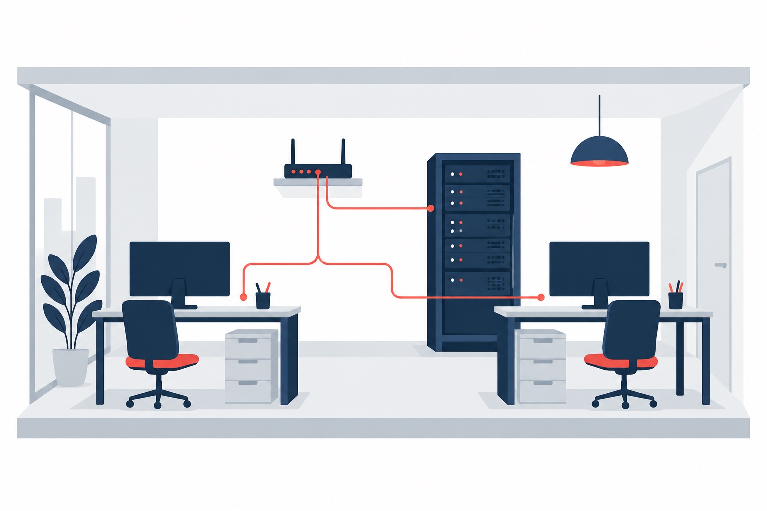 Workstations, server, and network equipment in a small office