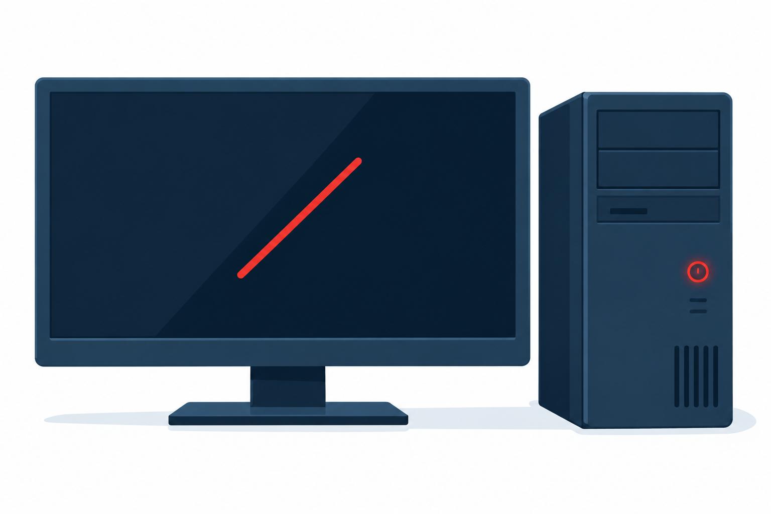 Computer that will not start, showing a blank screen