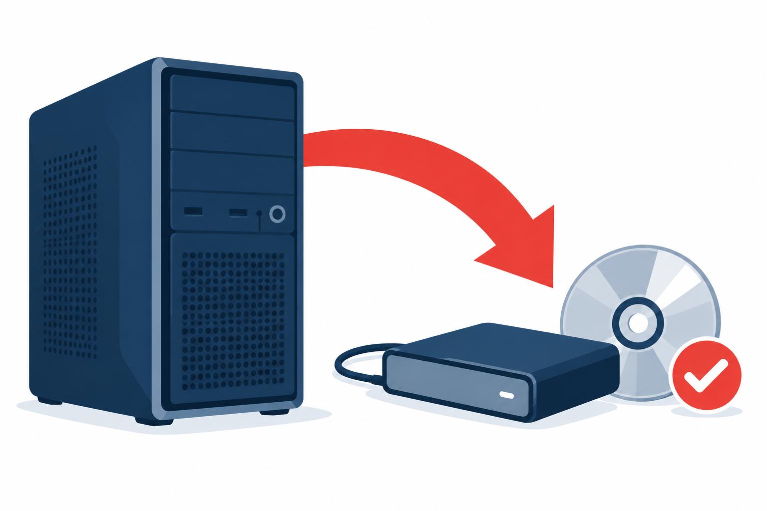 Computer backing up to an external drive and recovery media