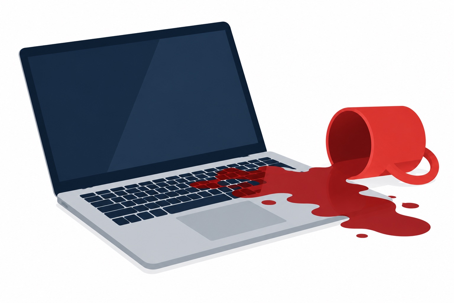 Drink spilled across an open laptop keyboard