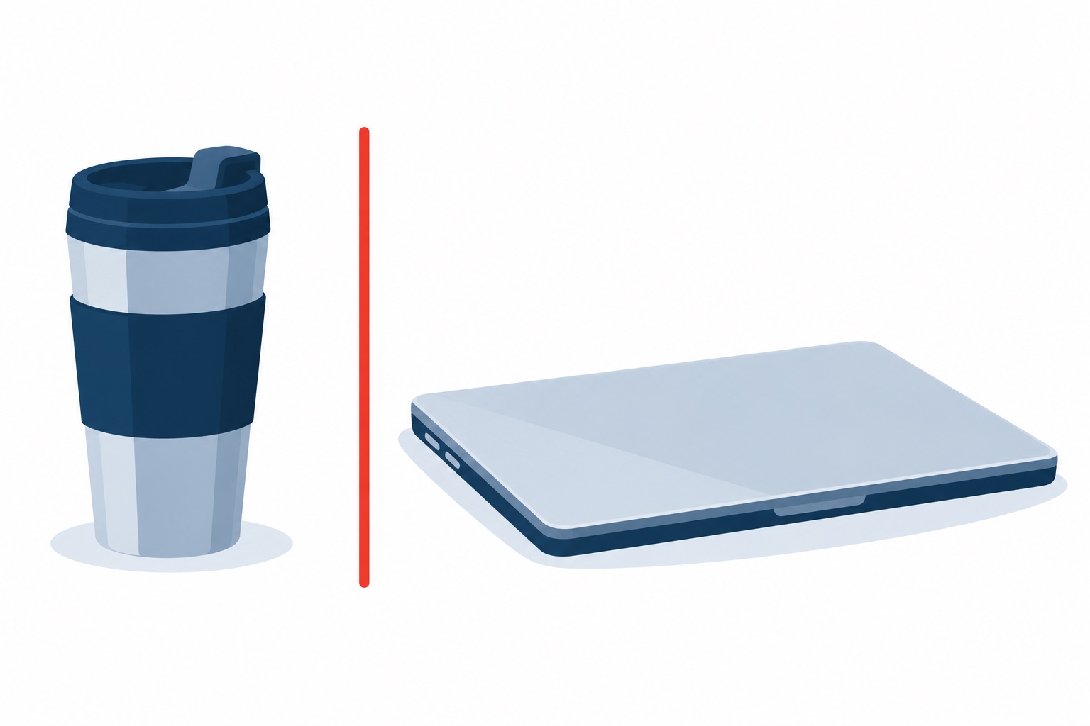 Lidded travel mug kept well away from a closed laptop
