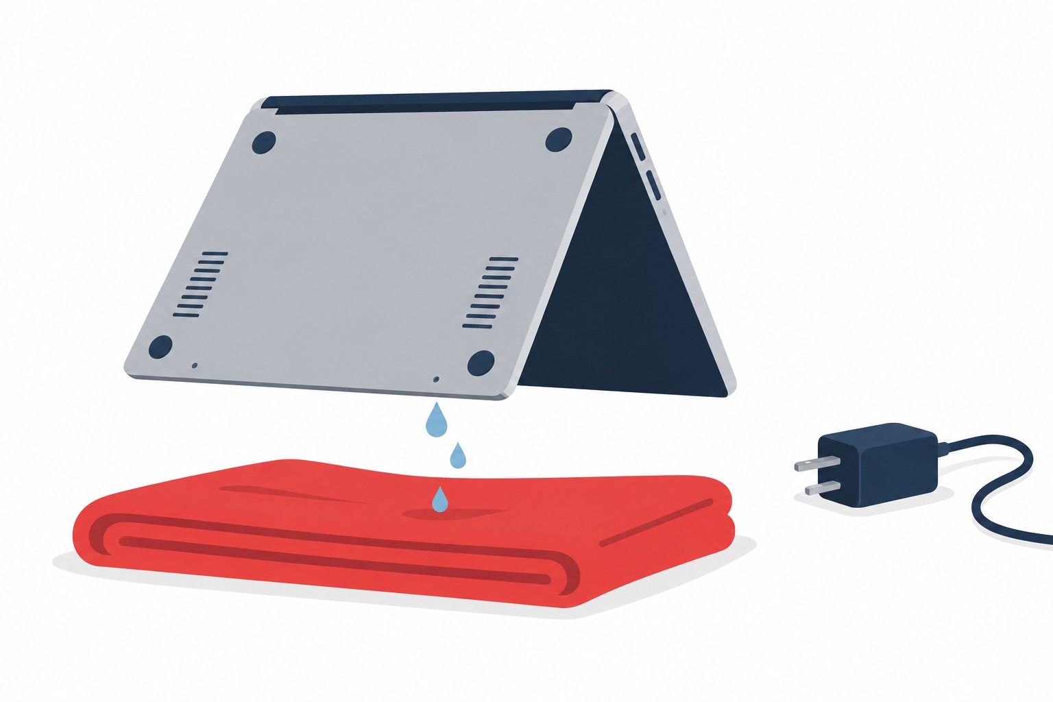 Laptop turned upside down to drain and dry
