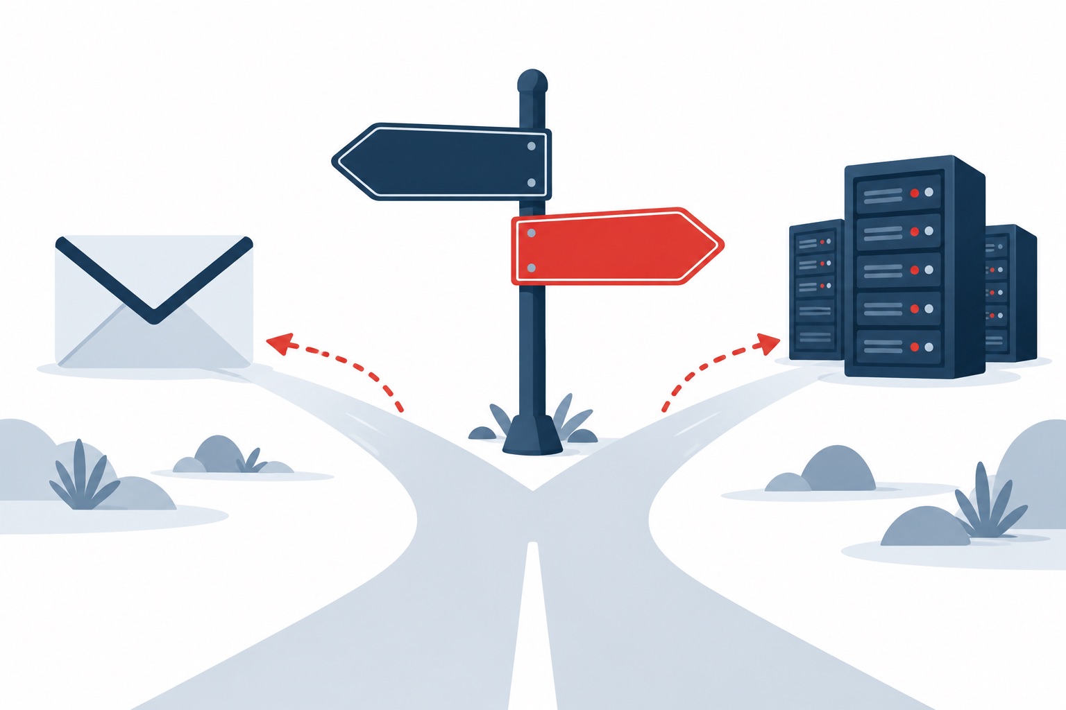 A domain name, a directory lookup, and a server shown as three separate things