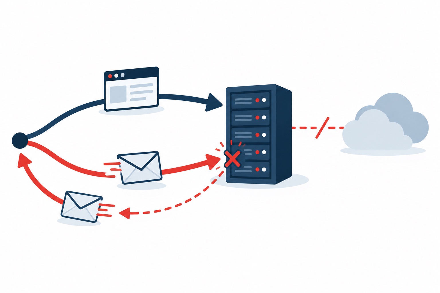 Web traffic reaching a new server while an envelope is misdirected