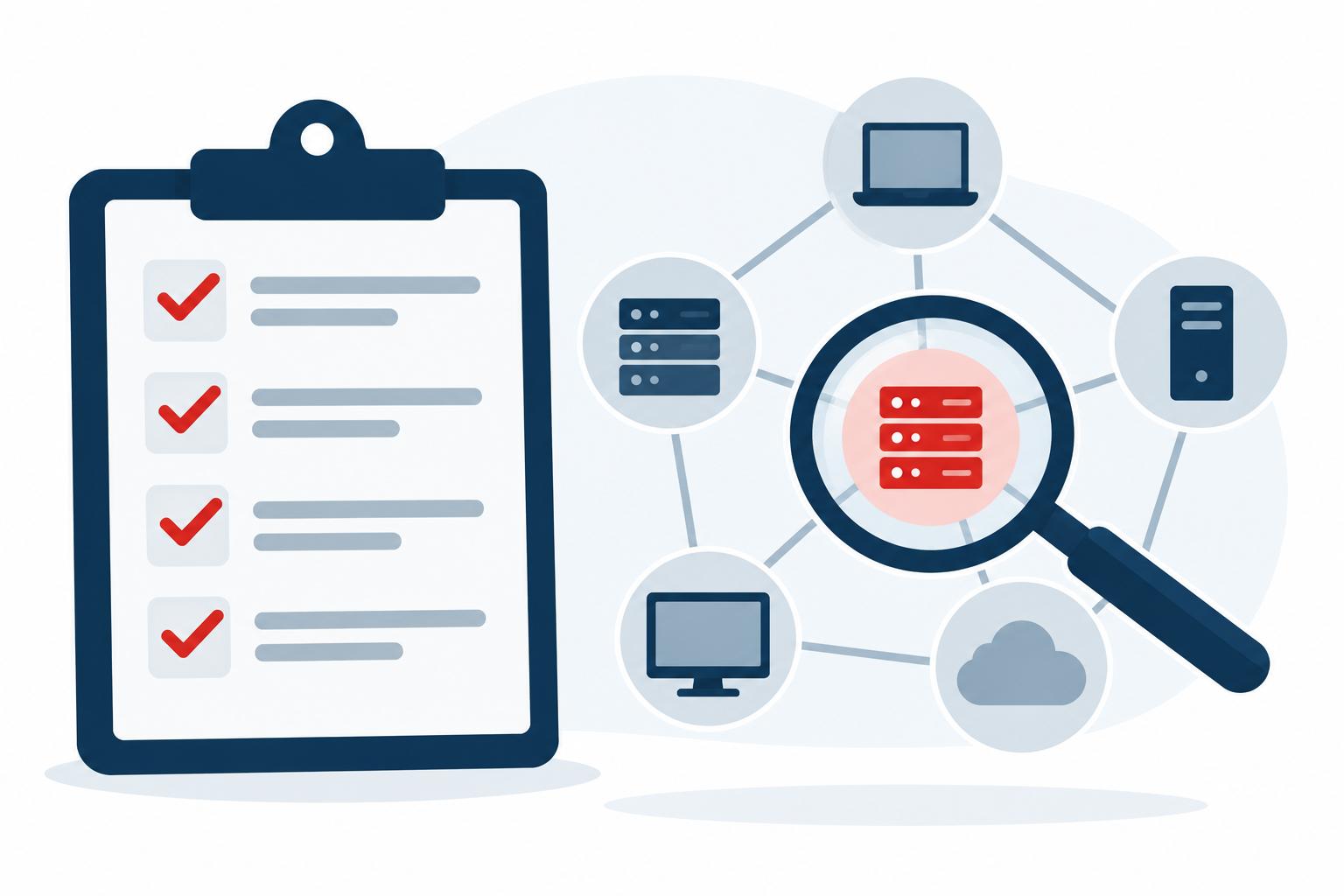 Checklist and network diagram used to assess a business technology problem