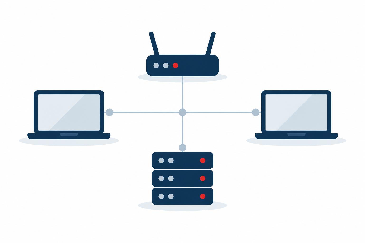 Workstations, server, and network equipment connected together