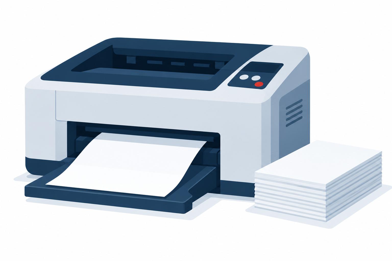 Office printer with a document tray and control panel
