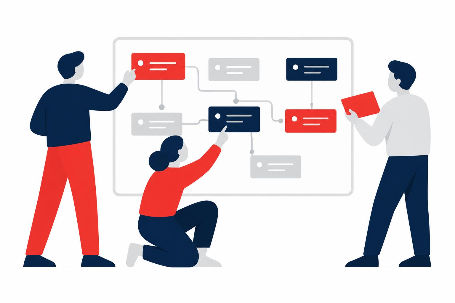 Project team coordinating work across connected tasks